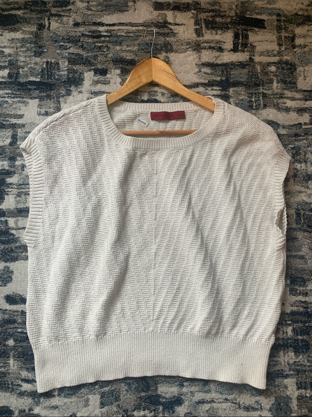 White Cotton Textured Sleevless Crewneck Sweater top